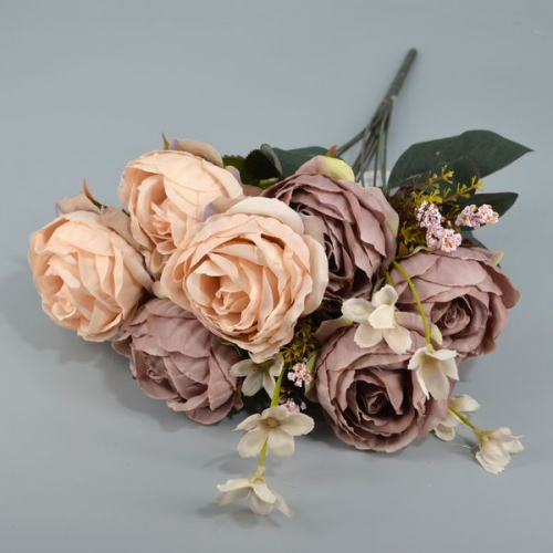 Букет роз с лютиком ткань серо-пурпурный h50 см -К20-10 (1шт)