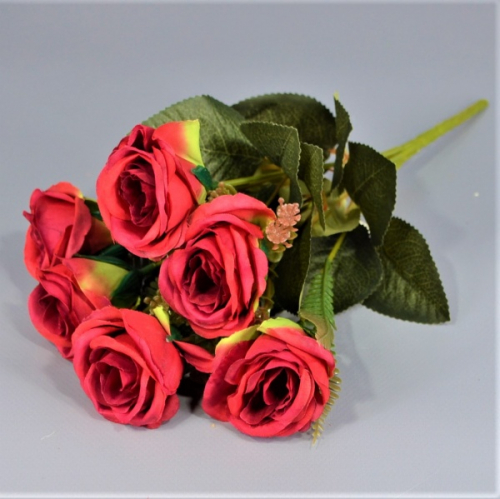 Букет роз с гипсофилой h29см ткань красно-малиновый (30-16)