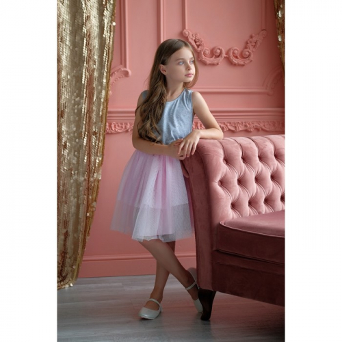 Платье нарядное детское KAFTAN, рост 86-92 см (28), серый, розовый