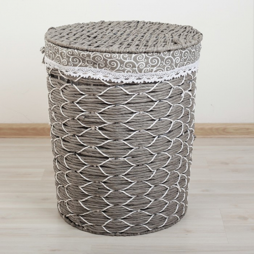 Корзина универсальная плетёная с крышкой Доляна «Вьюнок», 44×44×53 см, цвет серый