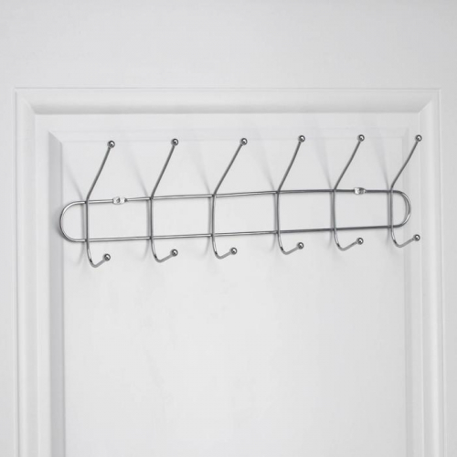Вешалка настенная на 6 двойных крючков Доляна «Блеск», 48×13×4,5 см, цвет серебро