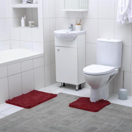 Набор ковриков для ванны и туалета Доляна «Пушистик», 2 шт: 38×40, 40×60 см, цвет бордовый