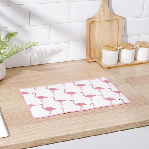 Салфетка для сушки посуды Доляна «Фламинго», 25×40 см, лён