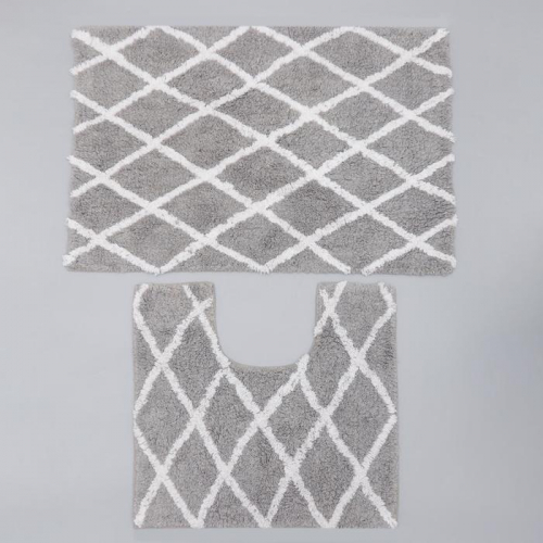 Набор ковриков для ванны AntiSlip, 2 шт: 50×80 см, 50×50 см, 100% хлопок, цвет серый