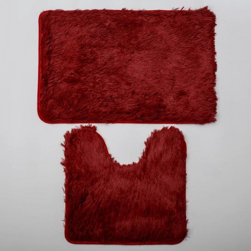 Набор ковриков для ванны и туалета Доляна «Пушистик», 2 шт: 38×40, 40×60 см, цвет бордовый