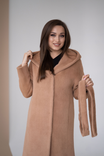 Пальто женское демисезонное 23100 (кэмел/тедди)