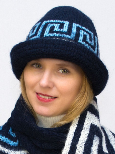 Комплект зимний женский шляпа+шарф Афина (Цвет темно-синий), размер 54-56, шерсть 70%