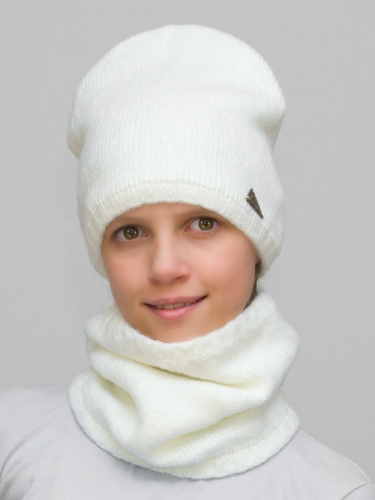 Комплект весна-осень для девочки шапка+снуд Сафина (Цвет молочный), размер 52-54, шерсть 30%