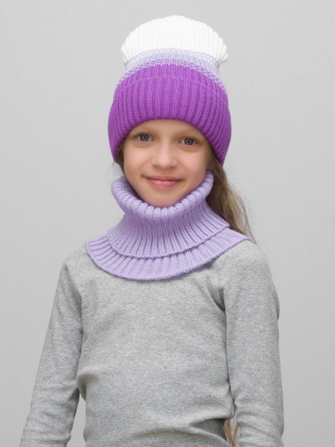 Комплект весна-осень для девочки шапка+снуд Комфорт (Цвет сиреневый), размер 52-56