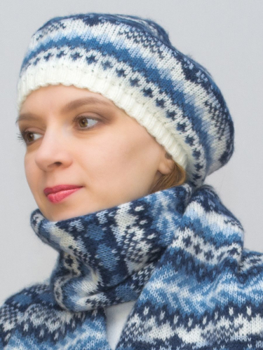 Комплект зимний женский берет+шарф Мариз (Цвет темно-синий), размер 52-54, шерсть 50% , мохер 30%