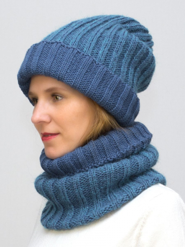 Комплект зимний женский шапка+снуд Жасмин (Цвет морская волна), размер 56-58, шерсть 50% , мохер 30%