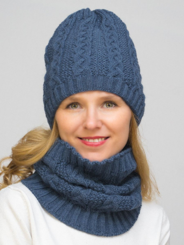 Комплект зимний женский шапка+снуд Лиана (Цвет джинс), размер 54-56