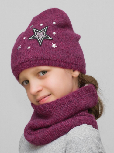 Комплект весна-осень для девочки шапка+снуд Елена (Цвет фуксия), размер 52-54, шерсть 30%