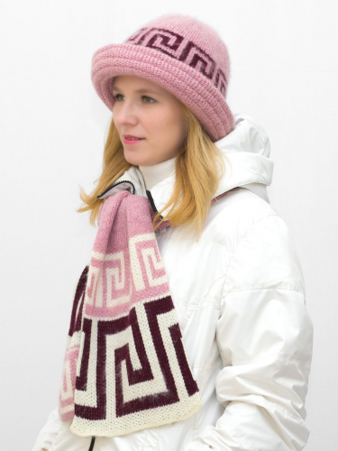 Комплект зимний женский шляпа+шарф Афина (Цвет розовый), размер 54-56, шерсть 70%
