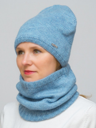 Комплект женский весна-осень шапка+снуд Джинс (Цвет голубой), размер 54-56, шерсть 30%