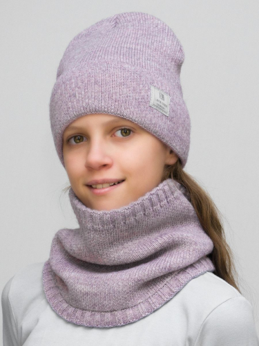 Комплект весна-осень для девочки шапка+снуд Женя (Цвет сиреневый), размер 52-54, шерсть 30%