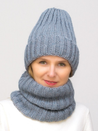 Комплект зимний женский шапка+снуд Жизель (Цвет стальной), размер 56-58, шерсть 50% , мохер 30%