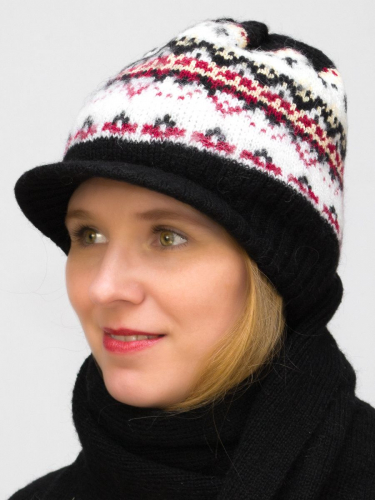 Комплект зимний женский шапка+шарф Милана (Цвет черный), размер 54-56, шерсть 80%