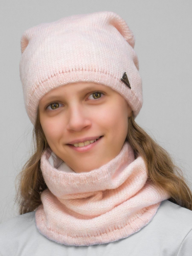 Комплект весна-осень для девочки шапка+снуд Сафина (Цвет светло-розовый), размер 52-54, шерсть 30%