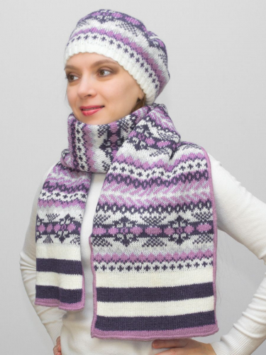 Комплект зимний женский берет+шарф Мариз (Цвет белый), размер 52-54, шерсть 50% , мохер 30%