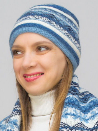 Комплект зимний женский шапка+шарф Альбина (Цвет светло-синий), размер 56-58, шерсть 50% , мохер 30%