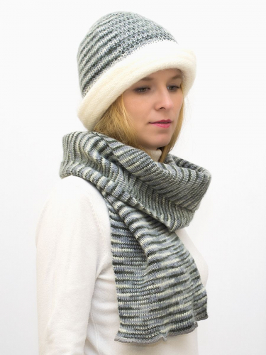 Комплект зимний женский шляпа+шарф Леди (Цвет серый), размер 54-56, шерсть 50% , мохер 30%