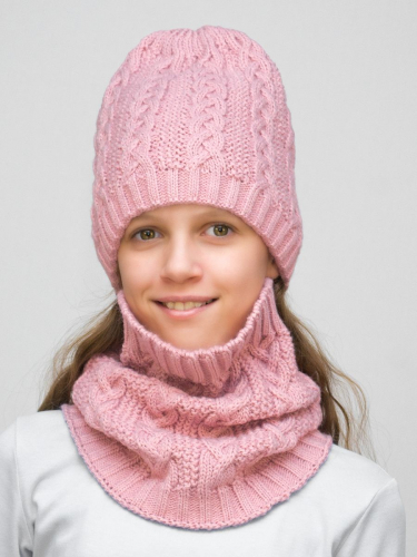 Комплект зимний для девочки шапка+снуд Лиана (Цвет розовый), размер 54-56
