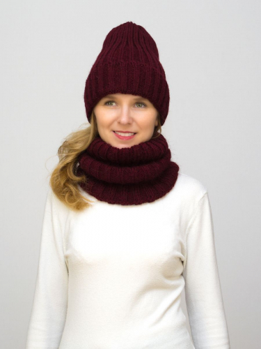 Комплект зимний женский шапка+снуд Жизель (Цвет вишневый), размер 56-58, шерсть 50% , мохер 30%