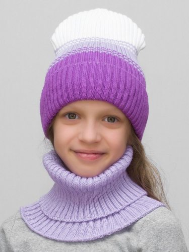 Комплект весна-осень для девочки шапка+снуд Комфорт (Цвет сиреневый), размер 52-56
