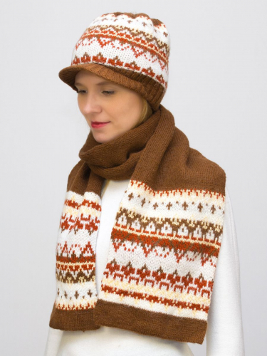 Комплект зимний женский шапка+шарф Милана (Цвет светло-коричневый), размер 54-56, шерсть 80%