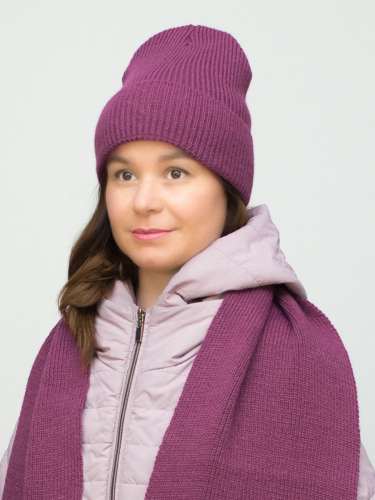 Комплект зимний женский шапка+шарф Людмила (Цвет фуксия), размер 56-58, шерсть 30%