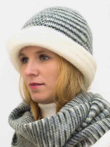 Комплект зимний женский шляпа+шарф Леди (Цвет серый), размер 54-56, шерсть 50% , мохер 30%