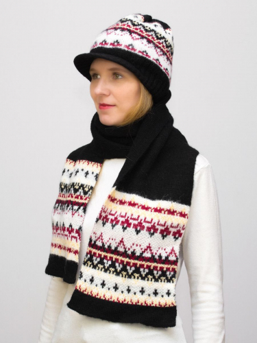 Комплект зимний женский шапка+шарф Милана (Цвет черный), размер 54-56, шерсть 80%