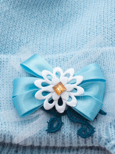 Шапка зимняя для девочки Бантик (Цвет голубо-бирюзовый), размер 50-52, шерсть 30%