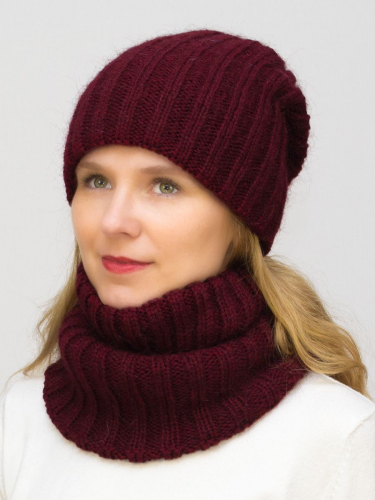 Комплект зимний женский шапка+снуд Жасмин (Цвет вишневый), размер 56-58, шерсть 50% , мохер 30%