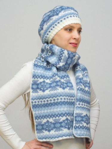 Комплект зимний женский берет+шарф Мариз (Цвет серо-голубой), размер 52-54, шерсть 50% , мохер 30%