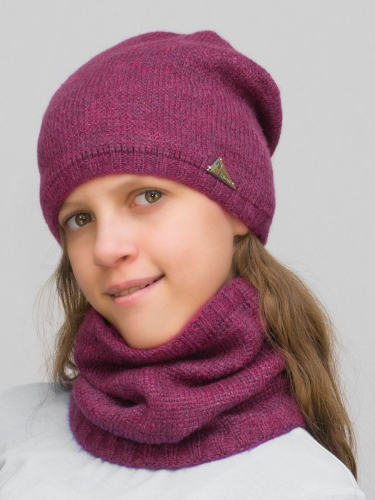 Комплект весна-осень для девочки шапка+снуд Сафина (Цвет фуксия), размер 52-54, шерсть 30%