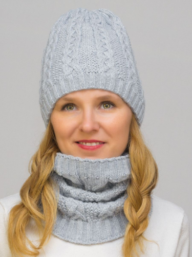 Комплект зимний женский шапка+снуд Лиана (Цвет светло-серый), размер 54-56