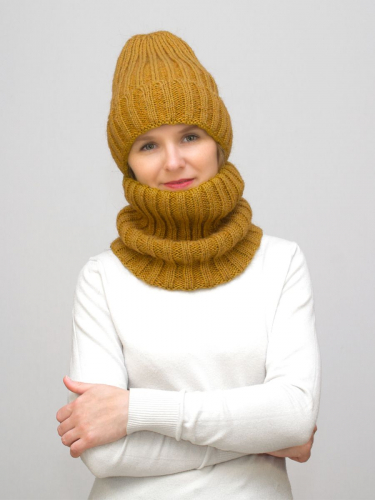 Комплект зимний женский шапка+снуд Жизель (Цвет охра), размер 56-58, шерсть 50% , мохер 30%