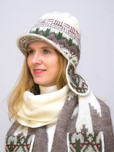 Комплект зимний женский шапка+снуд Алсу (Цвет орех), размер 56-58, шерсть 80%