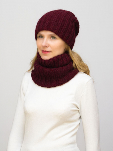 Комплект зимний женский шапка+снуд Жасмин (Цвет вишневый), размер 56-58, шерсть 50% , мохер 30%