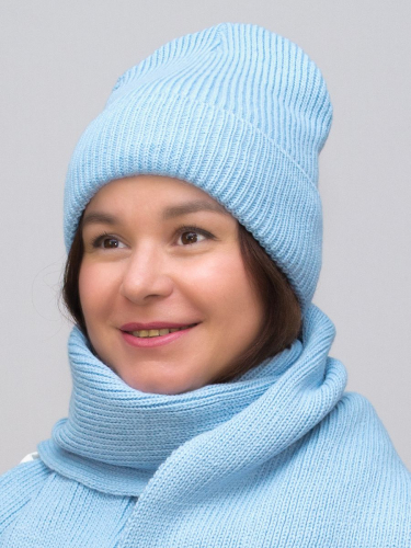 Комплект зимний женский шапка+шарф Людмила (Цвет голубой), размер 56-58, шерсть 30%