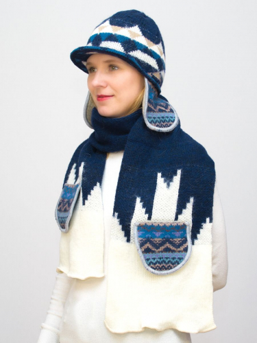 Комплект зимний женский шапка+снуд Алсу (Цвет синий), размер 56-58, шерсть 80%
