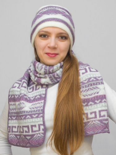Комплект зимний женский шапка+шарф Альбина (Цвет светло-сиреневый), размер 56-58, шерсть 50% , мохер 30%