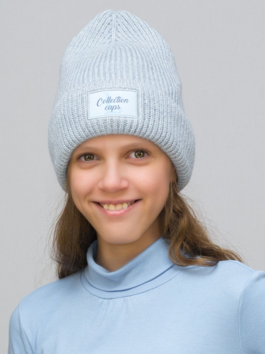Шапка зимняя для девочки L-Collection (Цвет серо-голубой), размер 56-58, шерсть 30%
