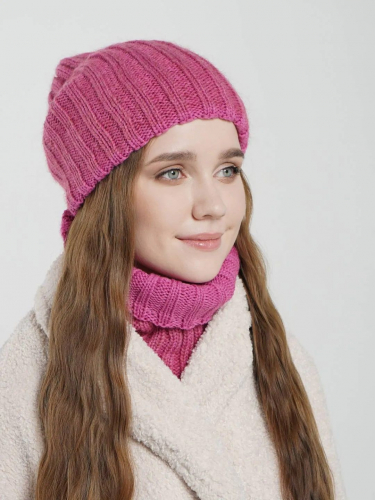 Комплект зимний женский шапка+снуд Жасмин (Цвет темно-розовый), размер 56-58, шерсть 50% , мохер 30%