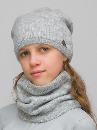 Комплект весна-осень для девочки шапка+снуд Сафина (Цвет светло-серый), размер 52-54, шерсть 30%