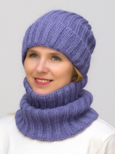 Комплект зимний женский шапка+снуд Жизель (Цвет фиолетовый), размер 56-58, шерсть 50% , мохер 30%