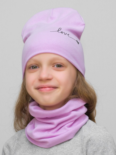Комплект для девочки шапка+снуд Love (Цвет сиреневый), размер 50-52; 54-56, хлопок 95%