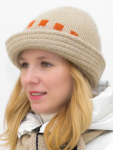 Комплект зимний женский шляпа+шарф Ариель (Цвет светло-бежевый), размер 54-56, шерсть 70%